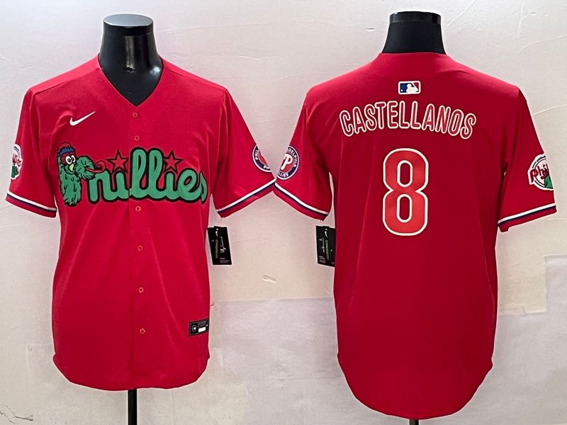 Men Philadelphia Phillies #8 Castellanos Red three generations Joint Name 2025 Nike MLB Jersey style 1